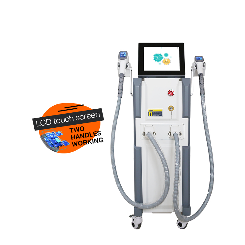 Hair removal and skin rejuvenation 808nm diode laser machine with 2 handles work simultaneously