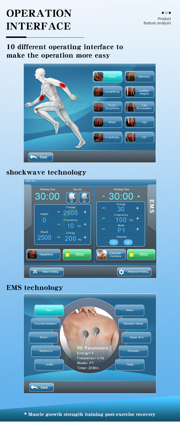 Physical Center Shock Wave Therapy Equipment for Back Pain 